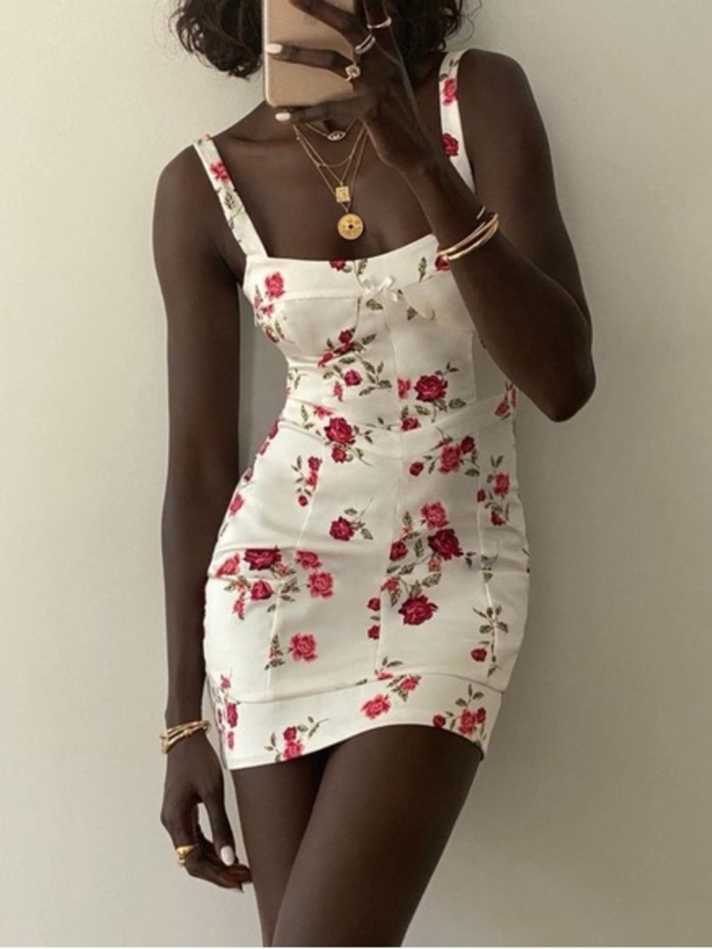 For love and lemons Cassidy dainty Floral Square-Neck White Mini Dress